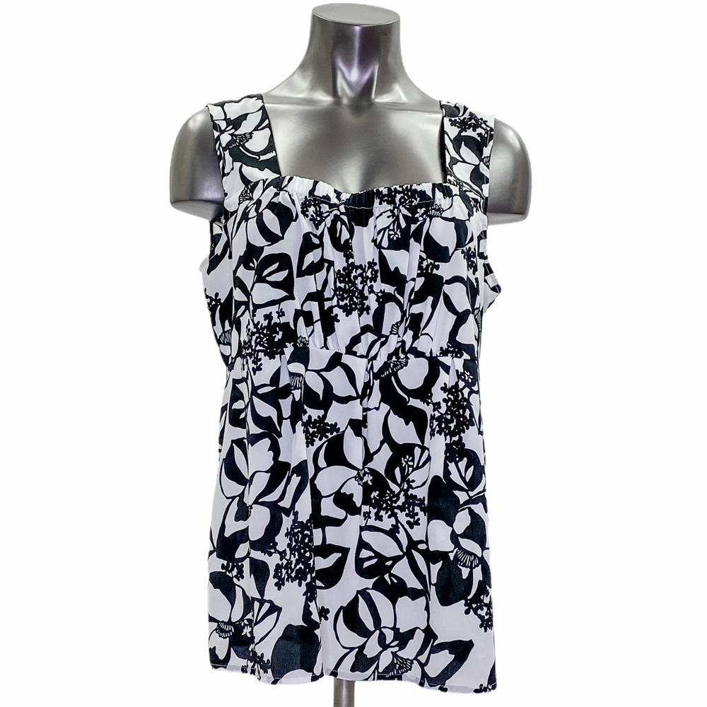 ANN Taylor LOFT Black White Floral Tank Top 14